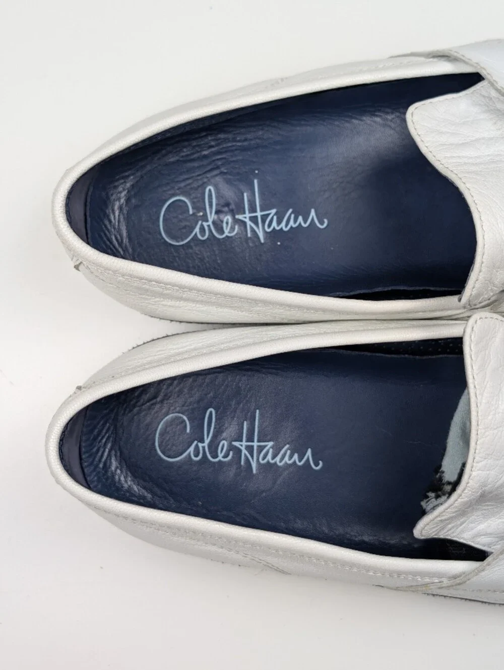 Cole Haan Nike Air Mens White Leather Penny Loafers Stripe Driver Size 10 M